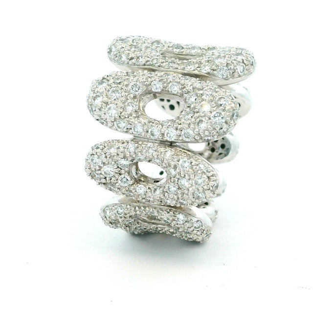 1990s Italian 18k White Gold 3 Carat Pavé Diamond Sculptural Statement Ring, Size 7 For Sale - Image 9 of 15
