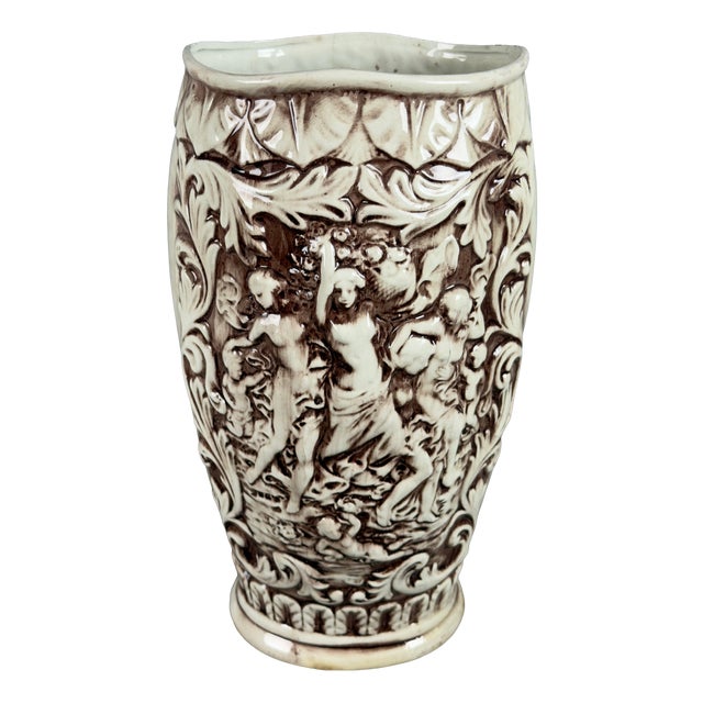 Large Capodimonte Ceramic Vase with High Relief and Classical Figures, 1960s For Sale