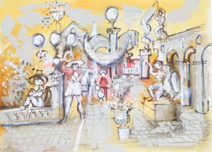 Sculpture Garden with Guitar Player 1 Painting, Charles Cobelle