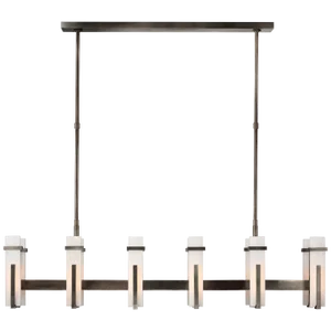 Ian K. Fowler for Visual Comfort Signature Malik Large Linear Chandelier in Bronze with Alabaster