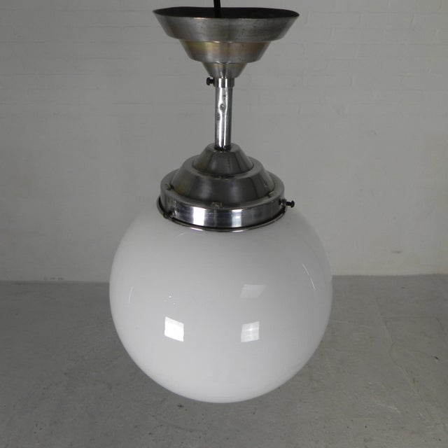 Art Deco Pendant Lamp with Opaline Glass Globe, 1930s For Sale - Image 4 of 12