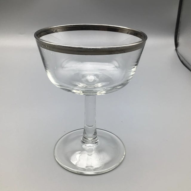 Glass French Platinum Rim Crystal Champagne/Sherbet Glasses-Set of 11 For Sale - Image 7 of 13