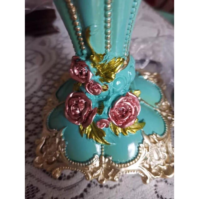 Green Girly Pink-Green Floral Fabric Table Lamp For Sale - Image 8 of 8