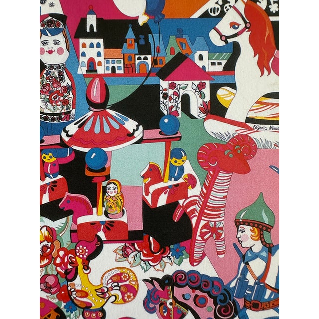 1980s 1980s Authentic Original Hermès “Za Bavushka” Silk Scarf Art Print Framed Folk Art French Luxury Wall Art Advertisement For Sale - Image 5 of 7
