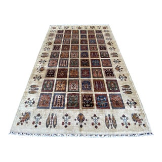 Elegant Garden Panel Design Wool Rug Inspired by Persian Bakhtiari & Qashqai Motifs 6.8x9.9 Ft For Sale