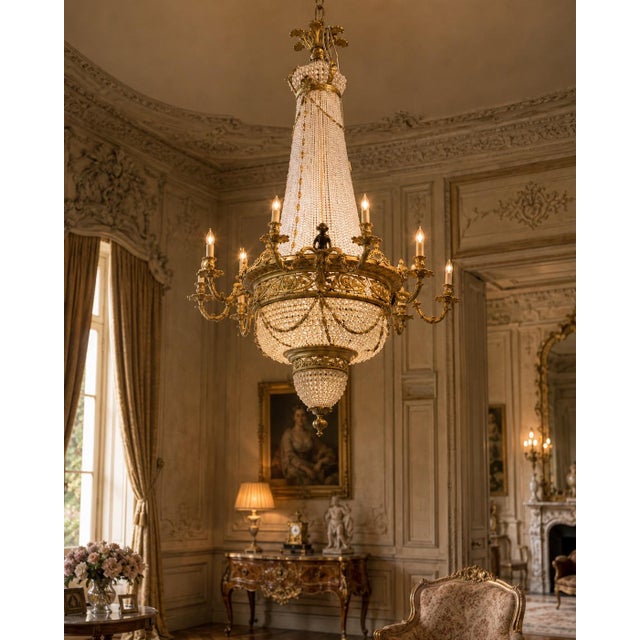 Mid 20th Century Mid20C Artisan Louis XVI Gold Bronze Crystal Chandelier-1 Pc For Sale - Image 5 of 18