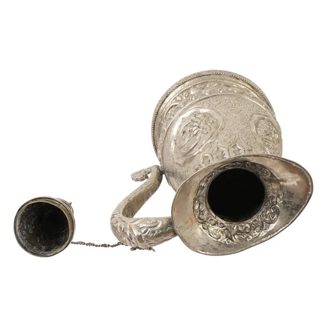 Antique Asian Indian Sino Tibetan Low Graded Silver Ritual Ewer For Sale - Image 4 of 7