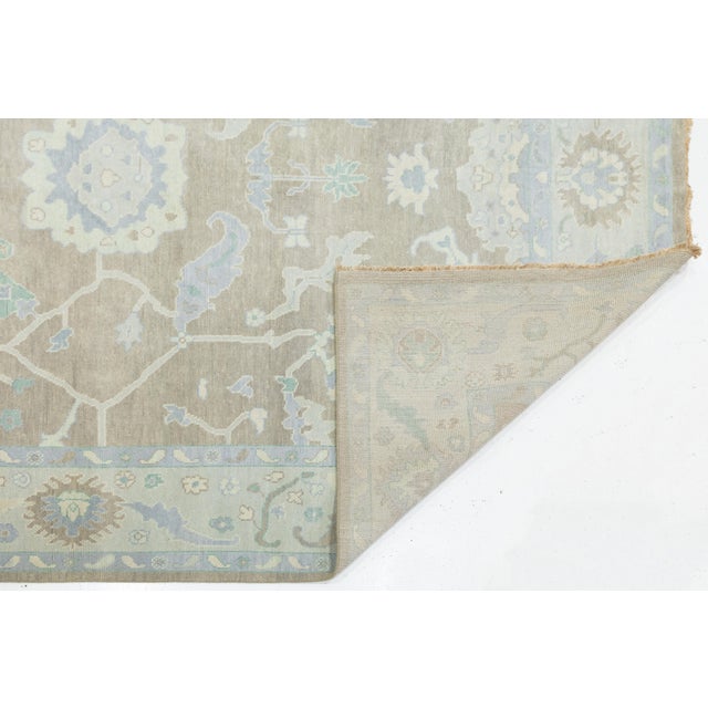 Modern Modern Hand-Knotted Oushak Style Wool Rug in Muted Taupe, Soft Blue, and Seafoam For Sale - Image 3 of 12