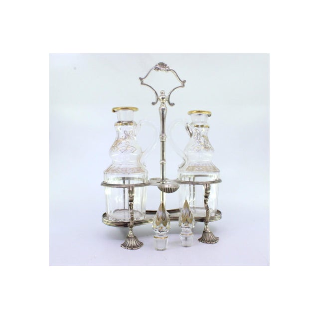 Silver and Glass Cruet, Set of 3, in Good conditions. Designed 1920 to 1949
