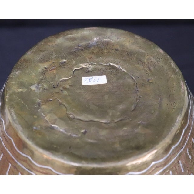Large Vintage Egyptian Cairo Ware Brass Vase With Copper & Silver-Tone Inlay, Mid-Century, 11.75" H For Sale - Image 11 of 11