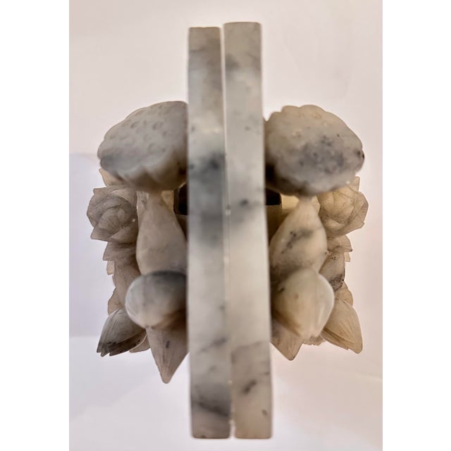 Traditional Carved Stone Flower Bookends, Set of 2 For Sale - Image 3 of 7