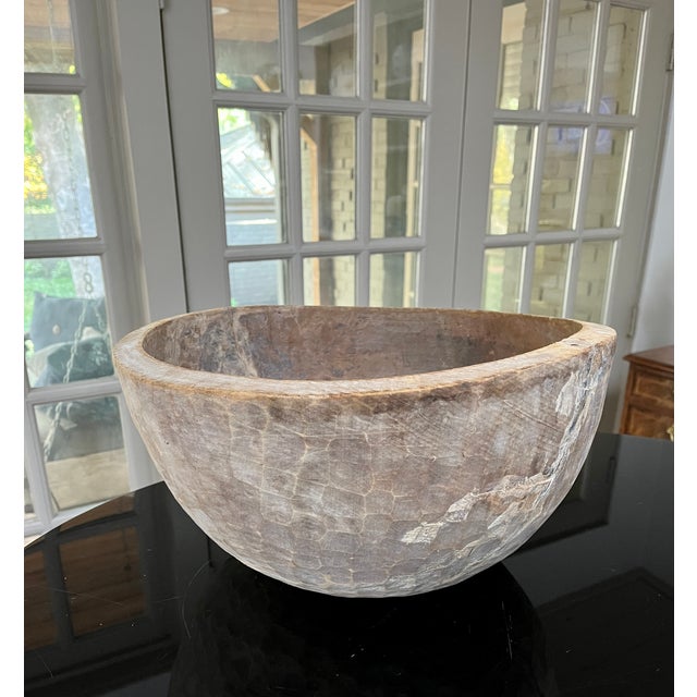 Large Antique Handcrafted Artisans Wood Bowl For Sale - Image 9 of 13