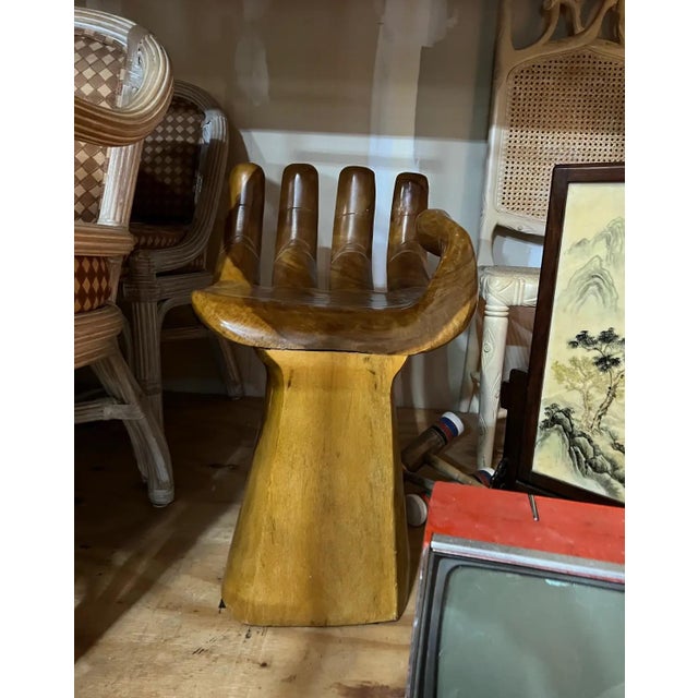 Vintage Hand Carved Natural Wood Hand Chair For Sale - Image 4 of 9