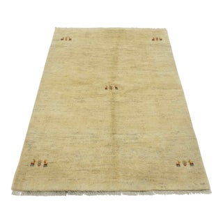 Gabbeh Rug 4’11” X 6’5” Ivory Wool Vintage Tribal Hand-Knotted Carpet For Sale