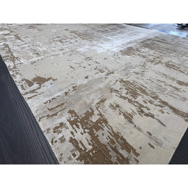 Rh Restoration Hardware Riva Hand-Knotted Rug — 9' × 12' Dove/Wheat | Wool & Viscose Blend For Sale - Image 15 of 18