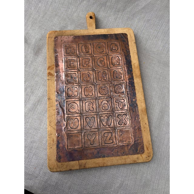 Antique Copper Alphabet Wood Cutting Board For Sale - Image 16 of 18