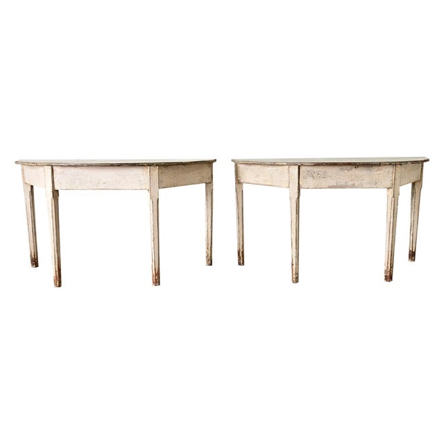 Swedish 20th Century Pair of Demilune Consoles For Sale - Image 4 of 12