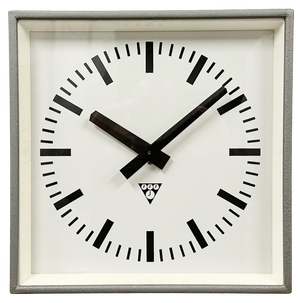 Industrial Grey Square Wall Clock from Pragotron, 1980s
