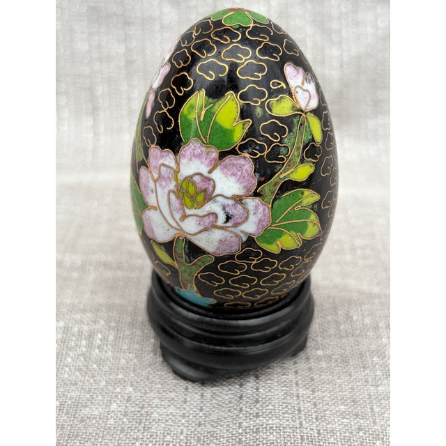 Vintage Cloisonne Egg and Wood Stand For Sale - Image 4 of 12