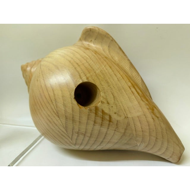 Late 20th Century Sarreid Ltd. Style Large Carved Wood Conch Shell Sculpture on Acrylic Base For Sale - Image 4 of 18