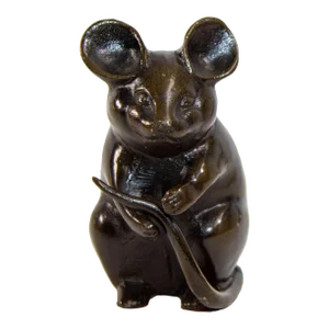 Japanese Okimono Bronze Figure of a Rat 1950s
