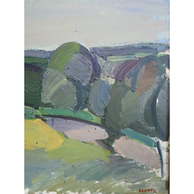 Mid-Century Modern 'Fields Beyond' Vintage Swedish Semi-Abstract Landscape Oil Painting, Framed For Sale - Image 12 of 13