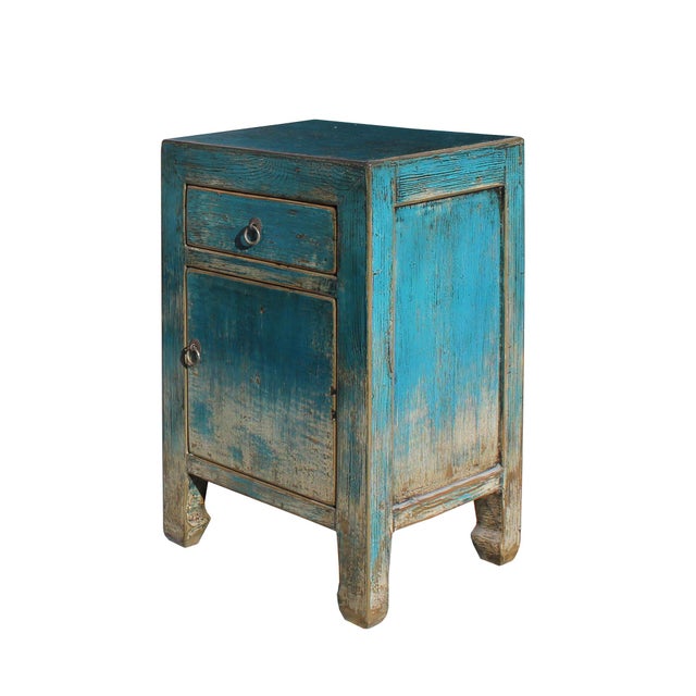 Distressed Teal Blue Lacquer Drawer End Table Nightstand Chairish