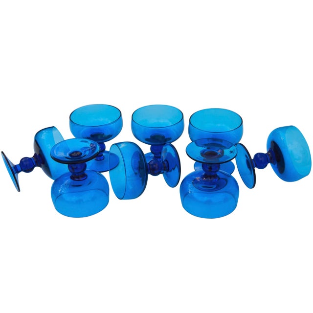 Mid 20th Century Vintage Blue Glasses - Set of 8 For Sale - Image 5 of 6