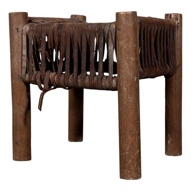Antique Woven Leather Stool For Sale