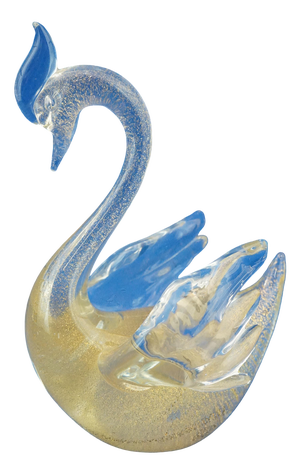 20th Century Murano Blown Glass Swan Sculpture in Gold Aventurine by Archimede Seguso, Italy