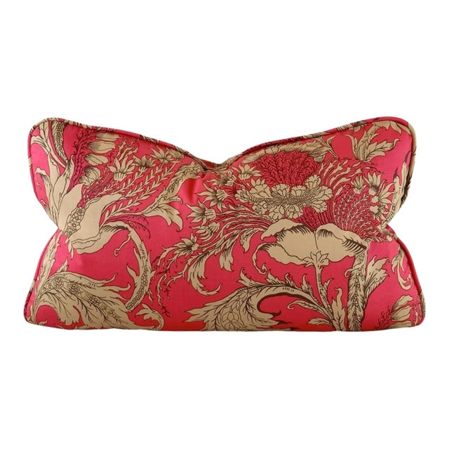 Designer Vicki Payne Free Spirit Crewel Brown Pink Botanical Floral Leaf Pillow Cover For Sale