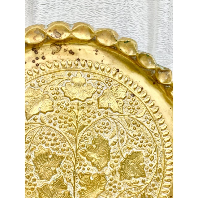 Early 20th Century Vintage Large Brass Repousse Tray For Sale - Image 5 of 13