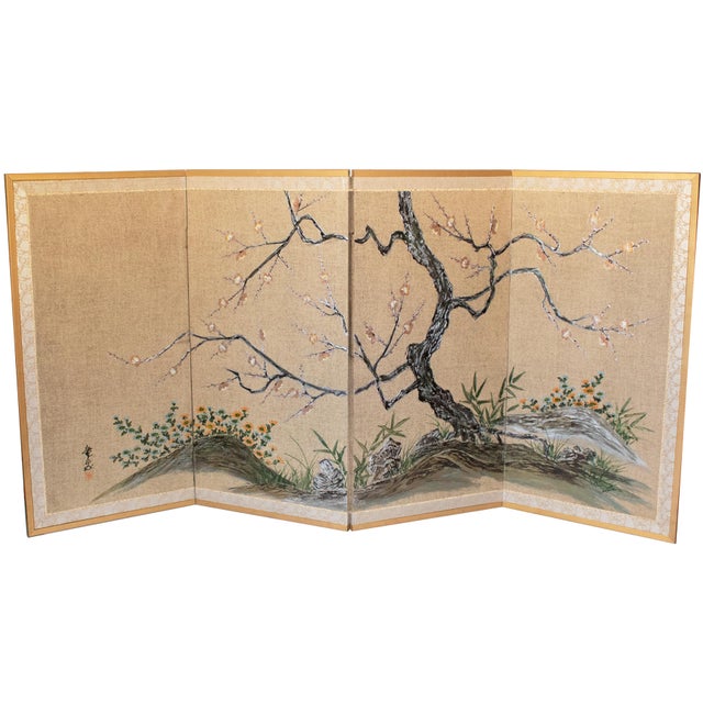 Showa Era C. 1970s Japanese Maki-E Byobu Screen "Blossoming Sakura and Asters" For Sale - Image 18 of 18