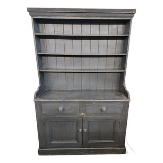 Antique Rustic One Piece Pine Dresser From Southern England in a Wonderful Grey/Blue Color - Circa 1890 For Sale