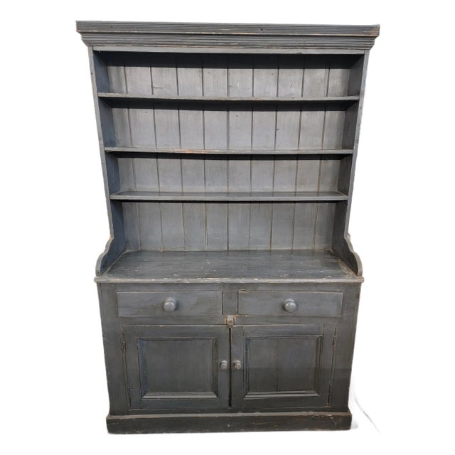 Antique Rustic One Piece Pine Dresser From Southern England in a Wonderful Grey/Blue Color - Circa 1890 For Sale