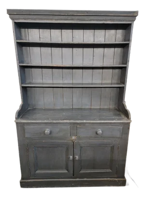 Antique Rustic One Piece Pine Dresser From Southern England in a Wonderful Grey/Blue Color - Circa 1890