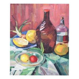Luise Kornsand, Still Life with Fruits and Bottles, 1942, Oil Painting on Canvas, Framed For Sale