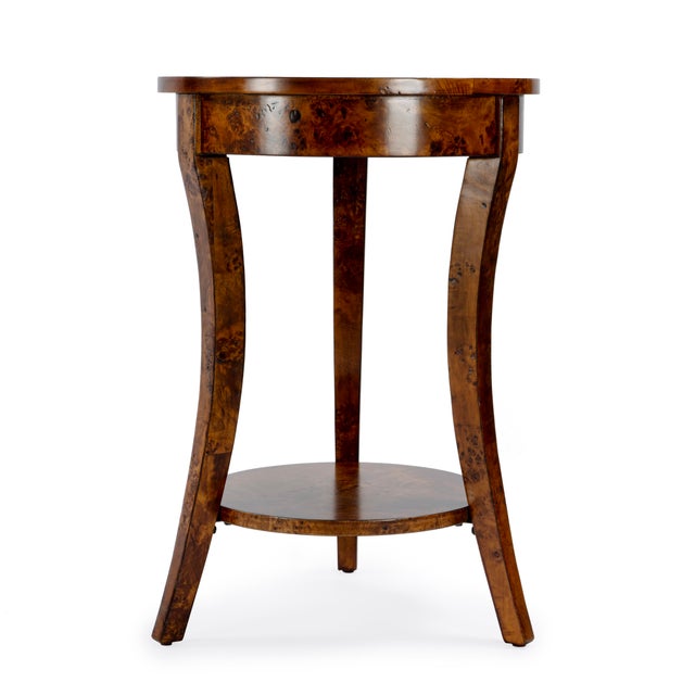 2020s Holdin 18 in. W Round Wood Side Table with Lower Open Shelf, Traditional Burl For Sale - Image 5 of 9