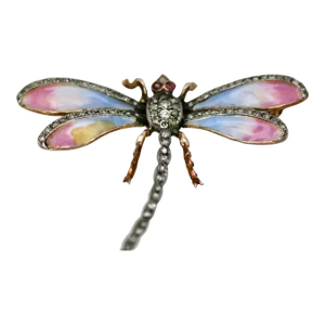 1940s Pastel Colors 14k Enamel Butterfly Brooch
