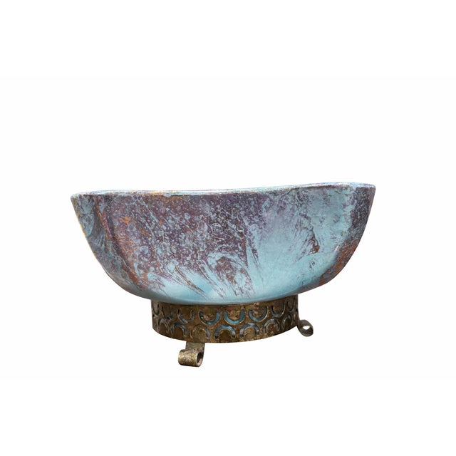 1950s Vintage Lane & Co. Turquoise Ceramic Bowl / Planter With Stand, California Pottery, C. 1957 For Sale - Image 5 of 6