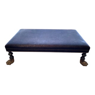 Mohair Oversized Ottoman With Nailhead Trim and Claw Feel For Sale