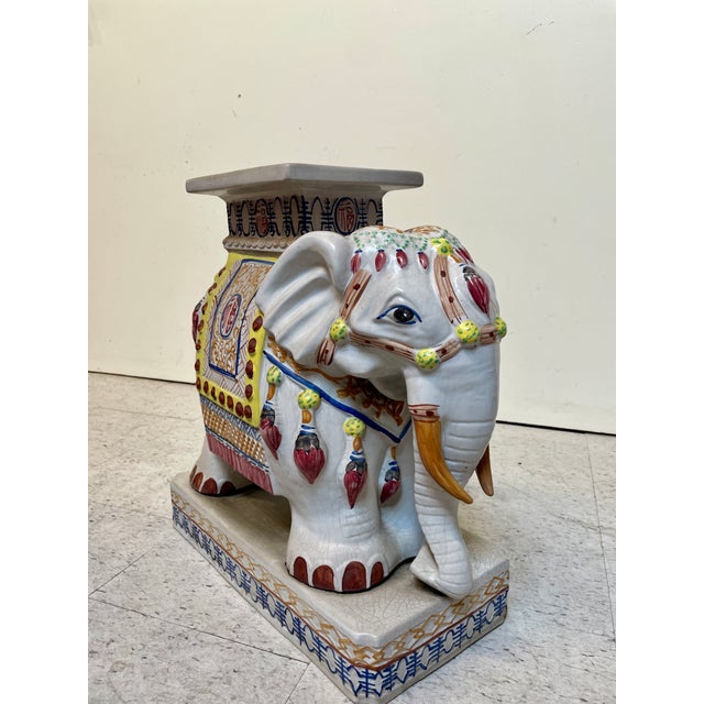 Chinese Vintage Ceramic Elephant Plant Stand - End Table - Gumps Style For Sale - Image 3 of 6