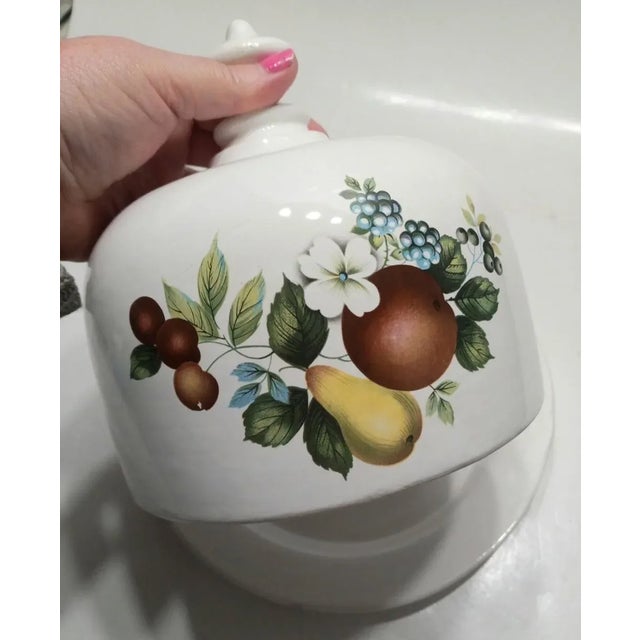 American Vintage Cheese Butter Dish Cloche Domed Serving White Ceramic Fruits Florals For Sale - Image 3 of 6