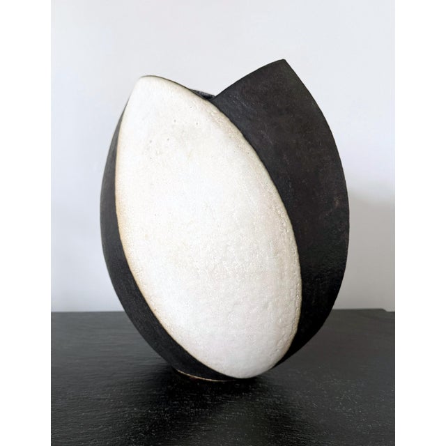 Modern Large Ceramic Vase with Black and White Glaze by John Ward For Sale - Image 3 of 14