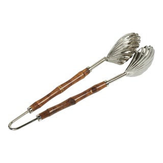 Treviso Bamboo and Nickel Server Shell Tong For Sale