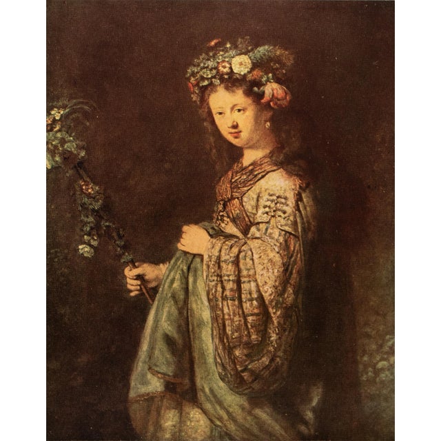 An excellent First Edition period antique full-color print by Mortimer Menpes after painting "Flora with a Flower-trimmed...