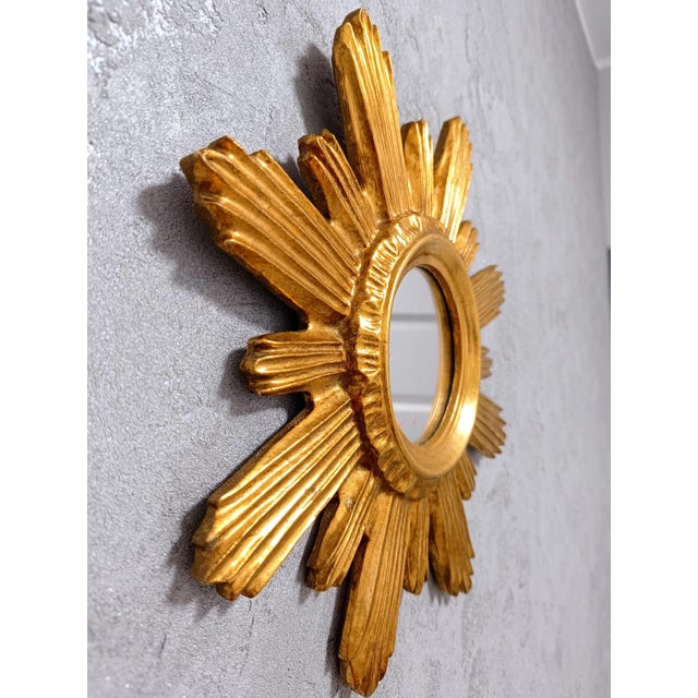 Mid-Century Modern Hollywood Regency Gilt Sunburst Wall Mirror, 1960s For Sale - Image 4 of 6