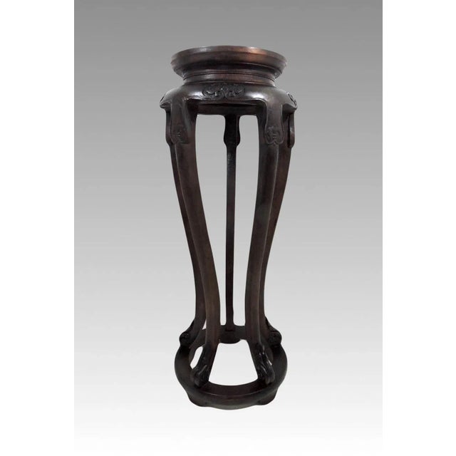 Tall Antique Chinese Rosewood Pedestal or Display Stand With Grey White Marble Top For Sale - Image 4 of 11