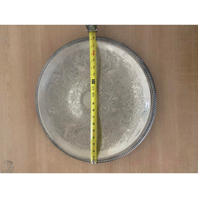 Metal Vintage English Silver MFG Corp Silverplate Etched Tray For Sale - Image 7 of 8