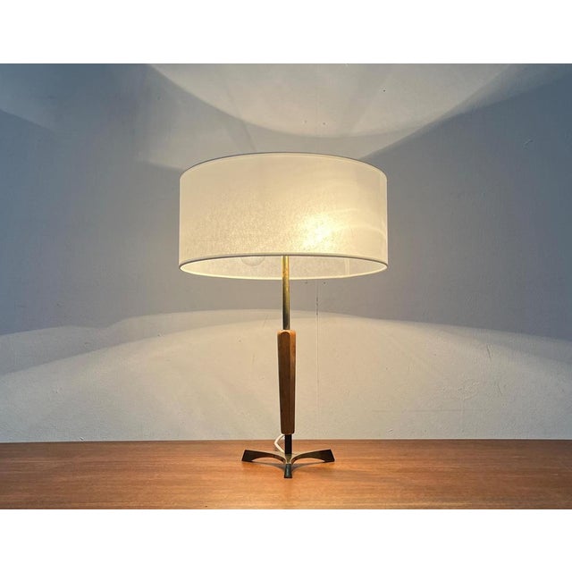 Mid-Century Wood and Brass Tripod Table Lamp, 1960s For Sale - Image 6 of 18